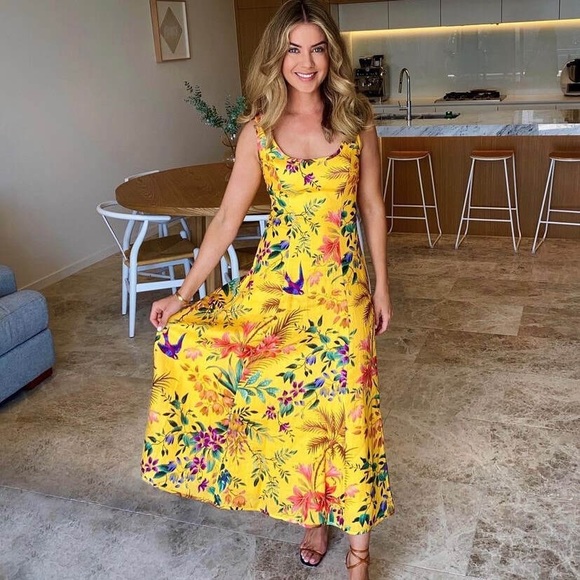 Zimmermann Tropicana Cut Out Midi Dress in Mango Floral - Picture 1 of 14